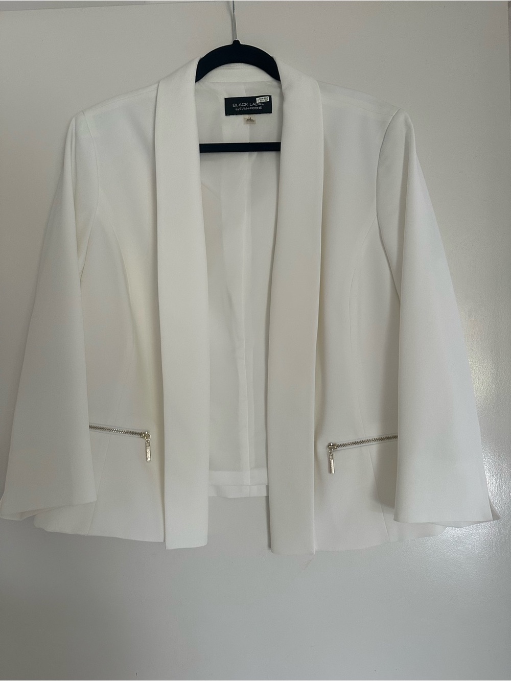 Evan Picone White Open-Front Blazer with Zippers